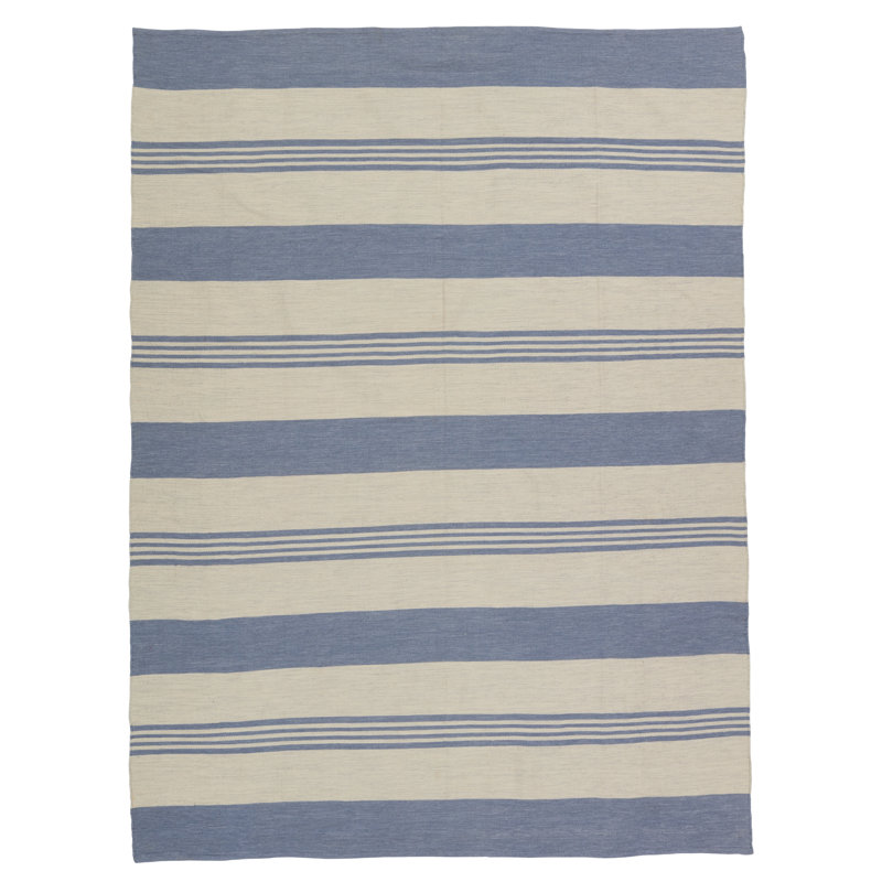 Wendy Jane Flatweave Striped Area Rug in Chambray/Ivory/Blue, Rectangle 10' x 14'