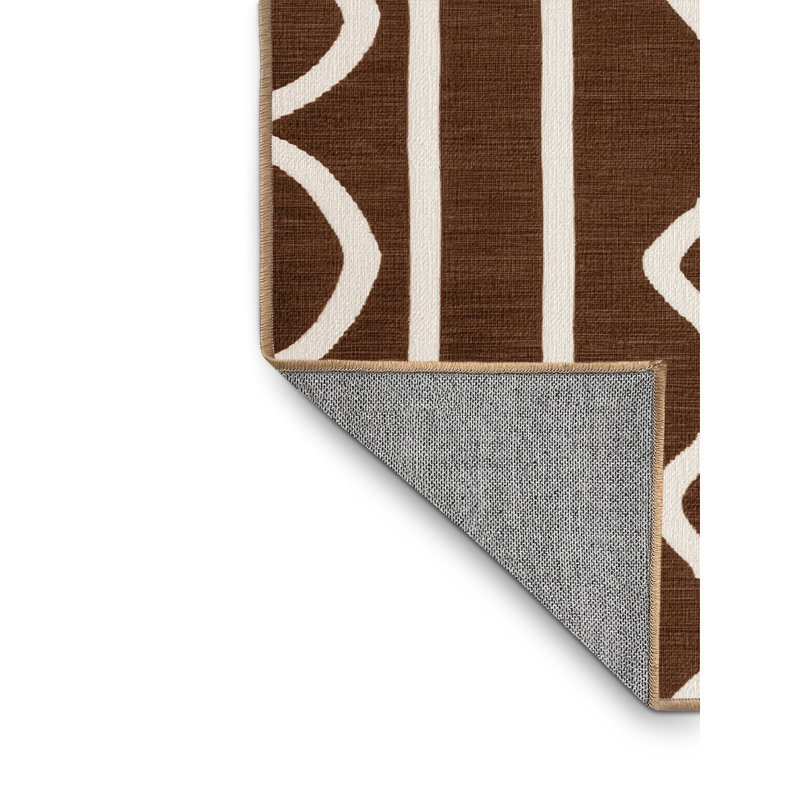 Machine Washable Trellis Brown Area Rug, Square 3'