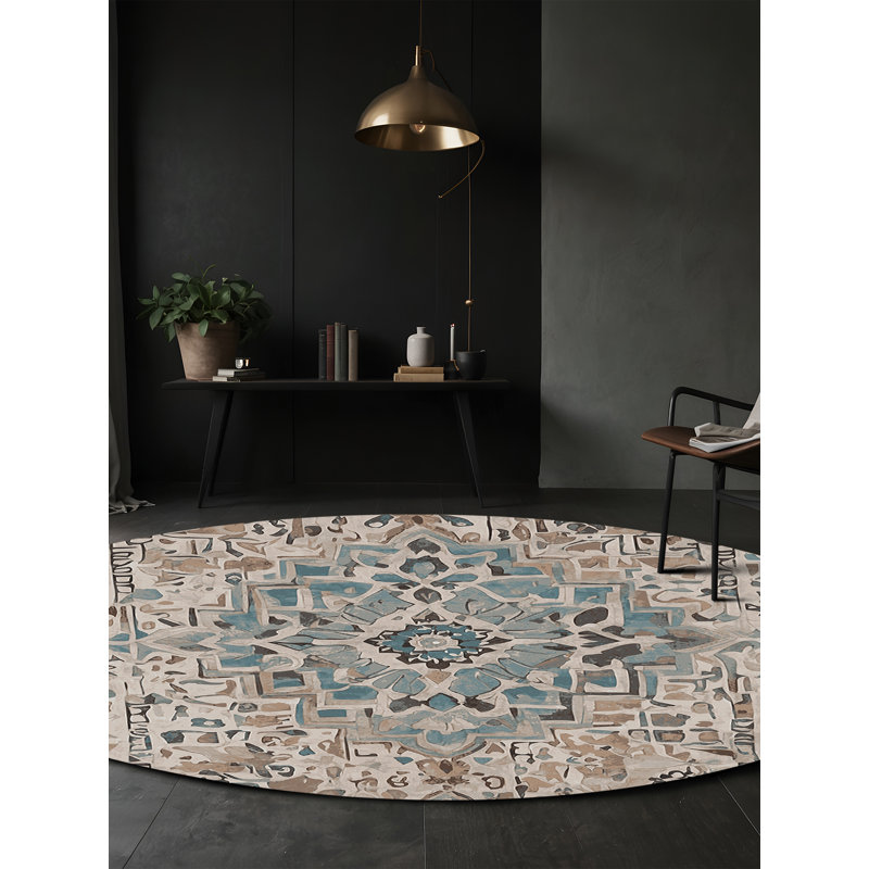 Machine Washable Gray Area Rug, Round 3'