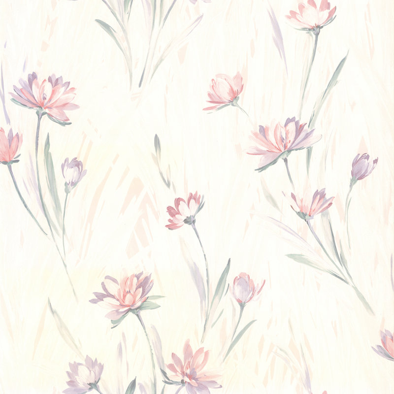 Papier peint floral 33 pi x 20,5 po For Your Bath III, Blanc Mauve Rose, L 33 po x l 20,5 po