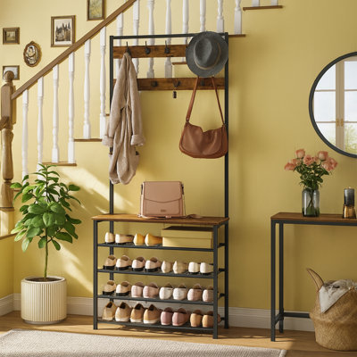 Atiim Hall Tree 80cm Wide With 5 Tier Shoe Bench