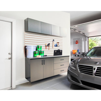 Series 64 In. W X 79 H 20 D 5 Garage Cabinet C Featuring A One - Of Kind Metallic Gray Finish, Drawers And Doors, Water Heat Trait, 2X Thicker Edge Banding, E0-Grade Board, Device For Height