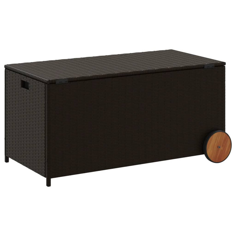 Brown Poly Rattan Deck Storage Box with Wheels