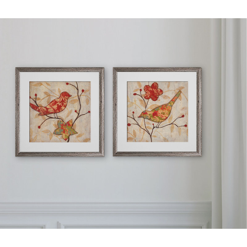 Oiseaux chanteurs - ensemble de 2 reproductions de cadres photo, Cadre brun