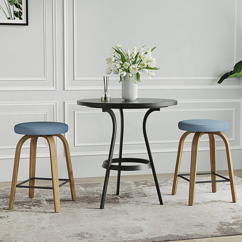Ensemble de 2 tabourets de bar pivotants, tabourets pour îlot sans dossier à hauteur de comptoir, Bleu/brun