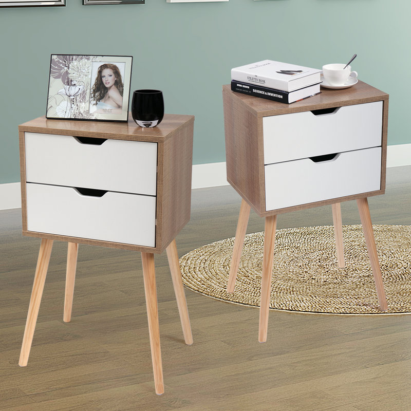 Coldiron Drawer Mid-Century Nightstand, Wooden/White