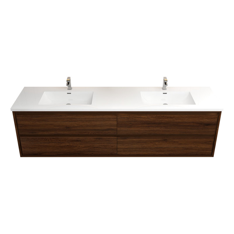 Meuble-lavabo mural double l 83 po x P 19,6 po x H 21,75 po Yacoubou, Bois de rose