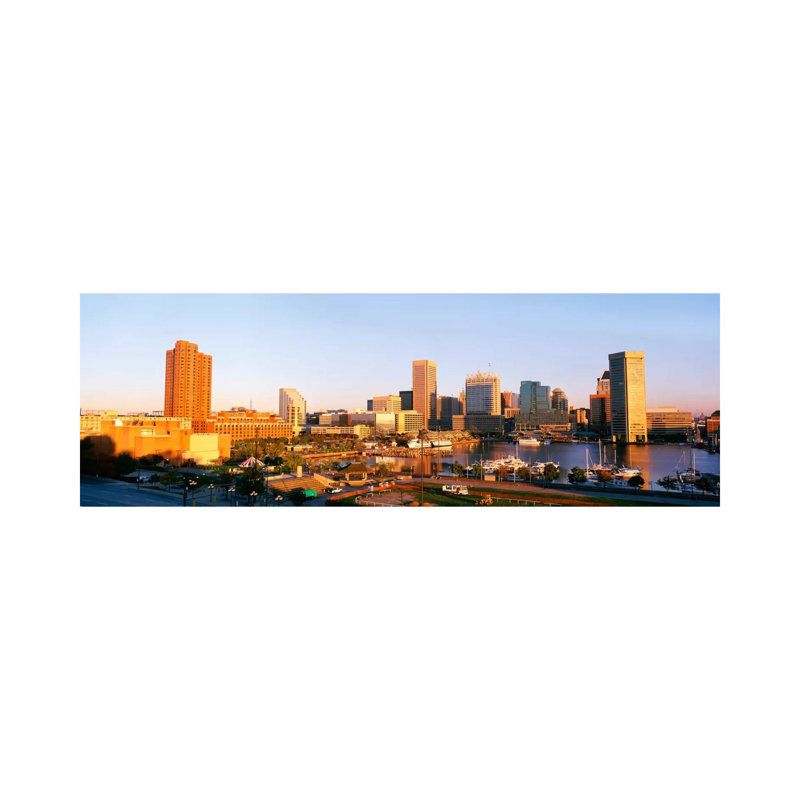 USA, Maryland, Baltimore, High Angle View From Federal Hill Parkof Inner Harbor Area And Skyline - Wrapped Canvas Panoramic Print