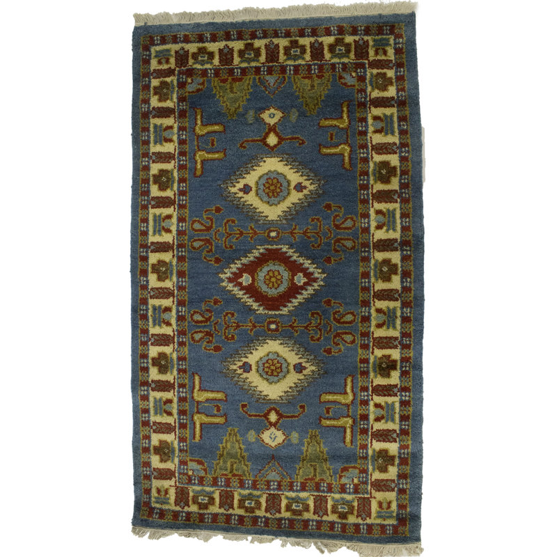 Tapis bleu Tribal Ehudd, Rectangle 2 pi 7 po x 4 pi 7 po