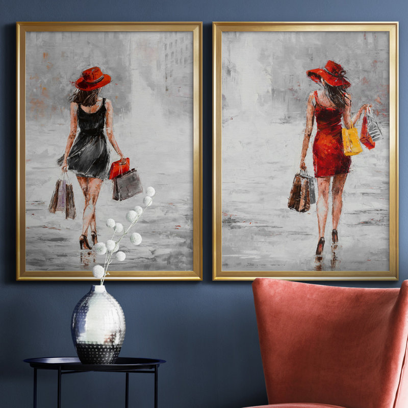 City City I - ensemble de 2 reproductions d'art, H 22,5 po x l 61 po x P 1,5 po, Toile encadrée dorée, Pas de tapis