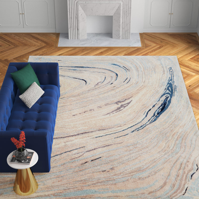 Elaenor Abstract Hand-Tufted Blue/Beige Area Rug, Rectangle 8' x 10'