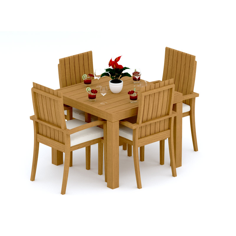 2 Seats 3 Pcs Grade-A Teak Wood Dining Set: 36" Square Table And 2 Goa Stackng Arm Chairs #11GO0802, 4