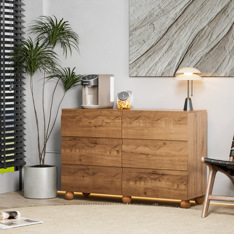 6 Drawer 47.24" W Circular Ripple Dresser, Natural