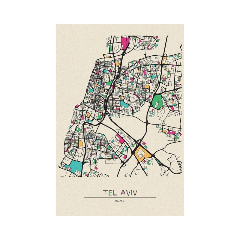 Carte Tel Tel, Israël par - Toile tendue, H 26 po x l 18 po x 1,5 po