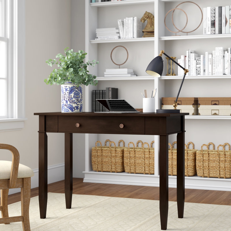 Carlton 42"W Solid Wood Transitional Writing Desk with Flip-Down Keyboard Tray, Dark Tobacco Brown