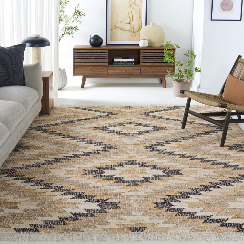 Euscebio Southwestern Hand-Loomed Jute/Sisal Area Rug in Natural/Black, Rectangle 8' x 10'