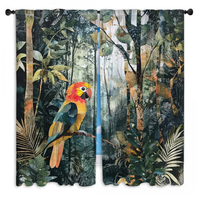 Colorful Parrot In Jungle Window Curtains Parrot Sheer & Room Darkening - 2 Panels