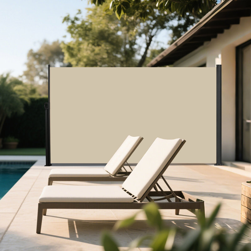 Retractable Side Awning, 118" X 71" Beige, Waterproof, Ideal For Patio, Garden, Balcony Privacy, Metal Frame Waterproof , Privacy Solution Balcony, Courtyard, Fabric