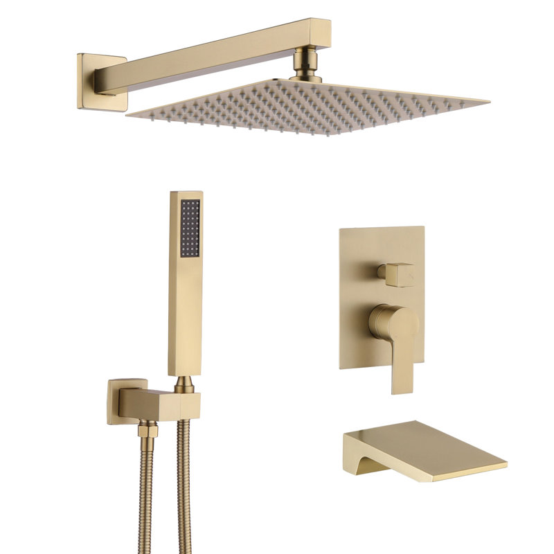 12" Rainfall Tub And Shower System With Handheld Shower And Tub Spout, 3-Function Wall Mounted Shower Faucet Set With Pressure Balance Valve