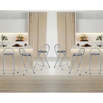 Modern Folding Bar Stools, Compact Kitchen Foldable Bar Stools With Backrest (Silver)