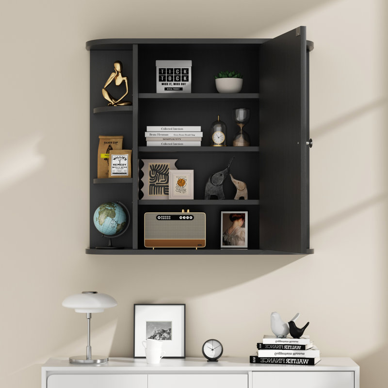 Armoire de salle de bain avec miroir et amplement de tablettes de rangement, Noir