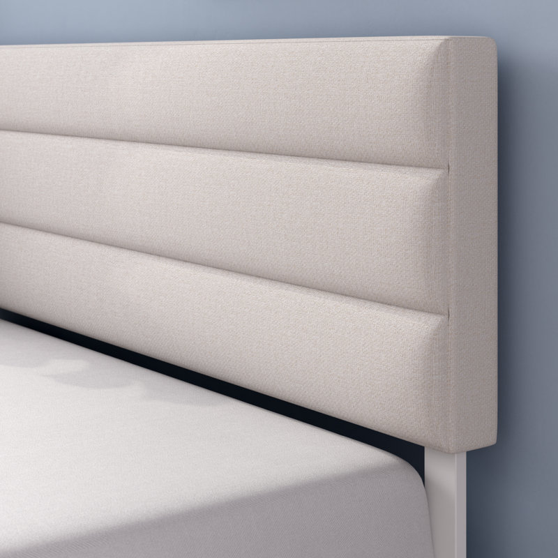 Lit plateforme tapissier à panneau horizontal Ussery, Très grand, Blanc