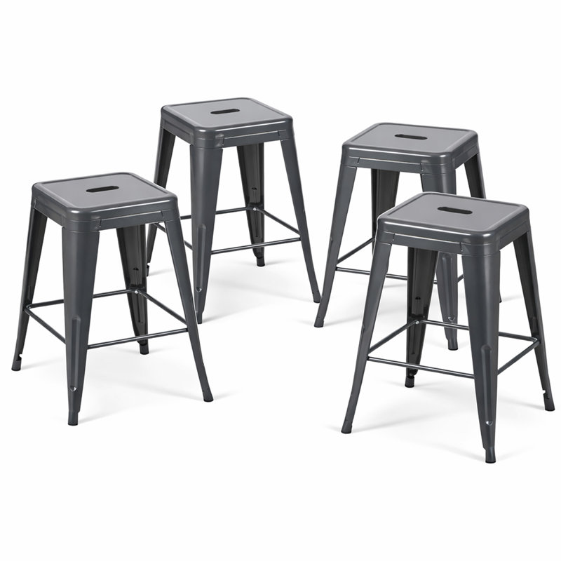 Ensemble de 4 tabourets de bar de 24 po à hauteur de comptoir, tabourets de bar en métal sans dossier, empilables, amovibles et faciles à assembler, pour économiser de l'espace pour un îlot de cuisine / bar / café / salle à manger (gris)