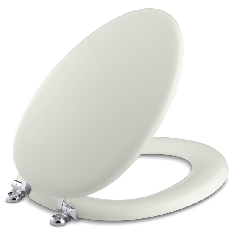Kathryn Elongated Toilet Seat, Dune, Polished Chrome