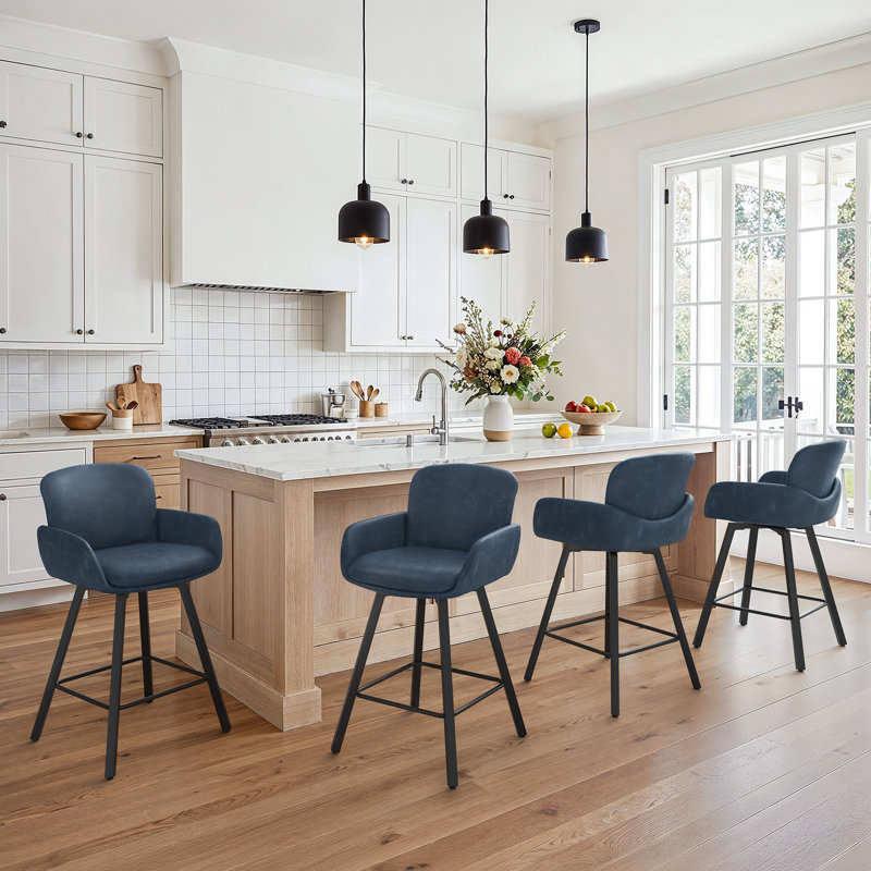 Nicola Urban Comfort Upholstered Island Chairs, 4, Blue/Faux Leather
