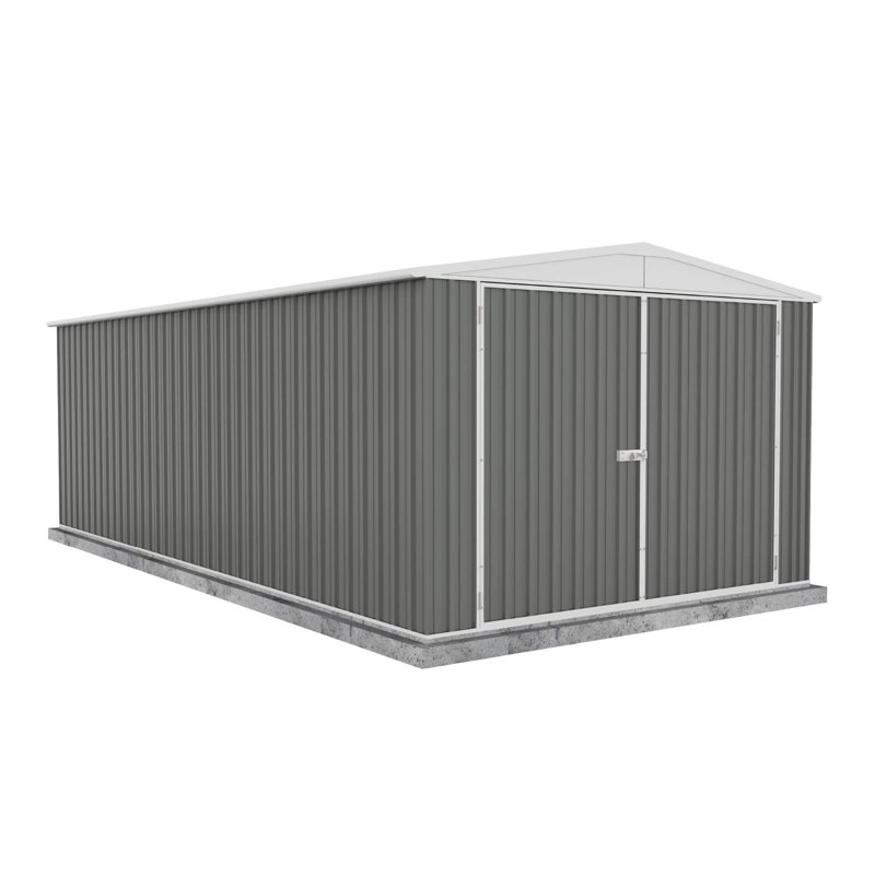 Absco Utility 10' W x 20' D Metal Galvanized Steel Weather Resistant 3 Door Storage Shed Woodland Gray