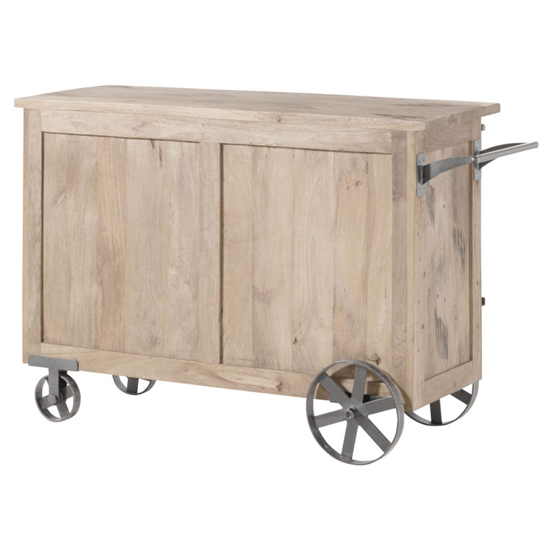 Railway Solid Wood Bar Cart, Beige