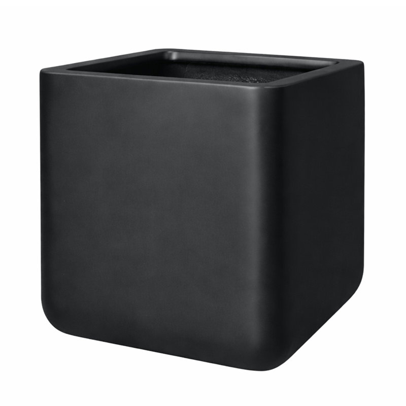 Pot à fleurs Kute Nest intérieur / extérieur H18 "Cubo Fiberstone - noir tricorne - ouverture de pot 15", Noir