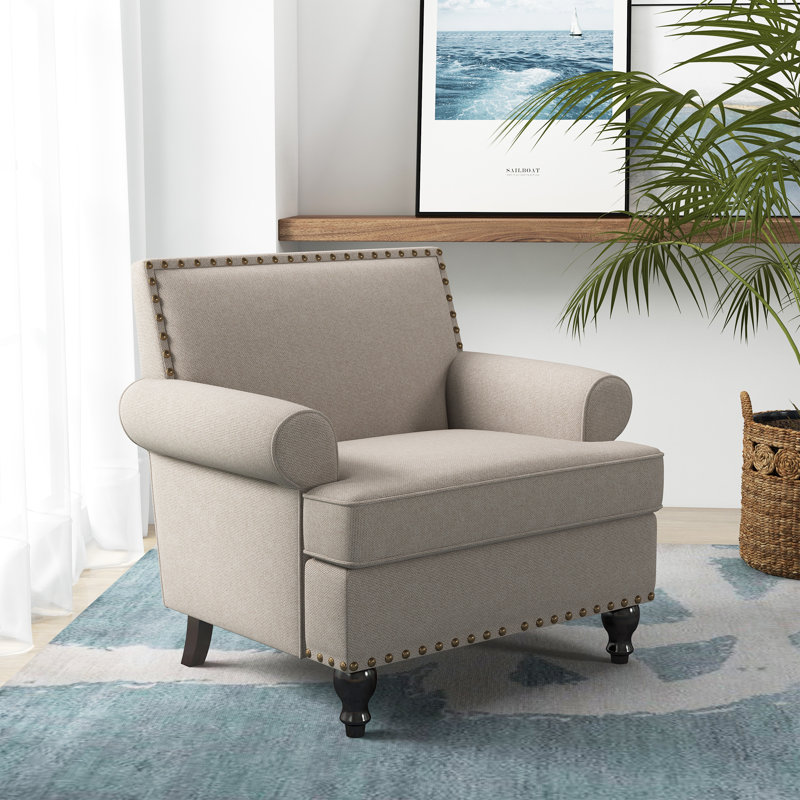 Daro 30'W Upholstered Armchair With Nailhead Trim, 	Grayish Taupe Polyester Blend