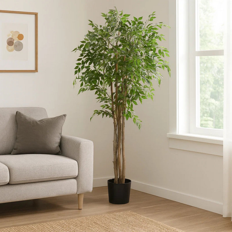 Grand arbre ficus Yuzu, 1674 feuilles artificielles, vert