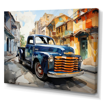 Orange Blue Pickup Truck Bold Contours II - Transportation Canvas Prints