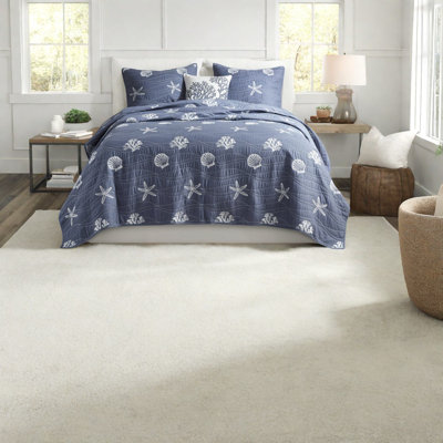 Premium Cotton Bedding Sets, Navy Embroidered, Coastal Comfort For Home