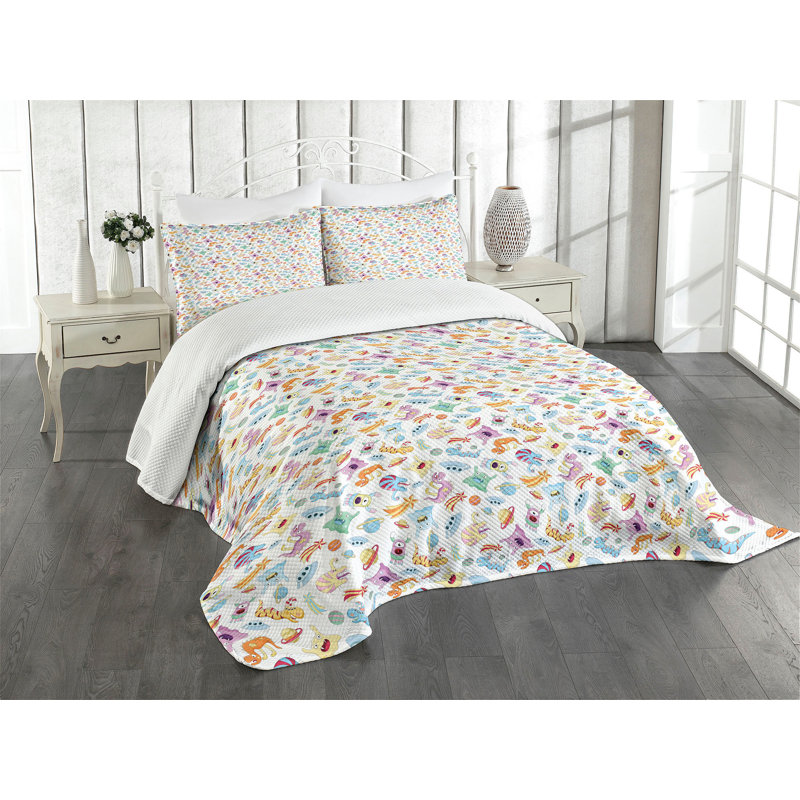 Ambensonne Alien Bedspread Astronomy Multicolor Multicolor, King Coverlet/Bedspread + 2 Pillow Shams