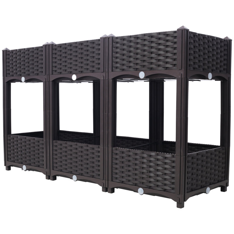 Elevated Planter Garden Box with Drainage - Outdoor Standing Planter for Gardening, Brown, 29.5" H x 23.6" W x 62.5" D
