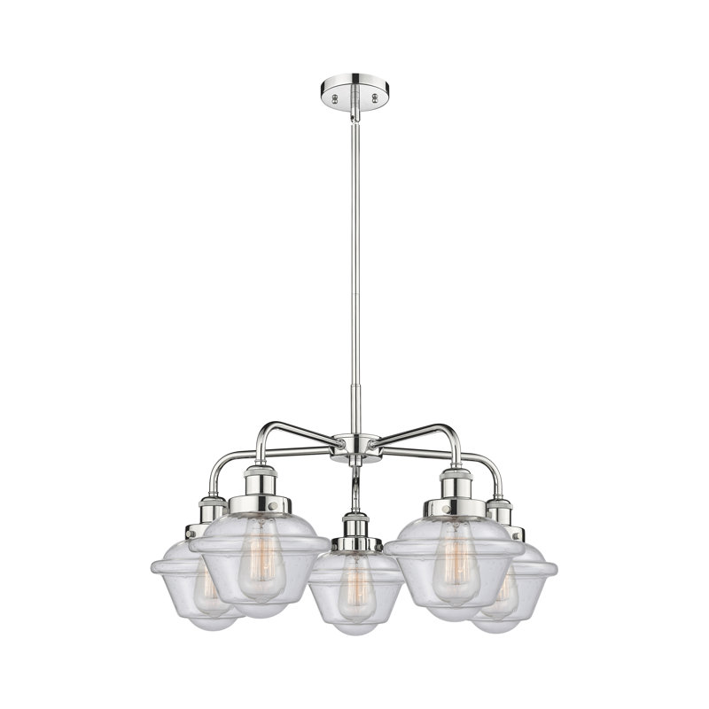 Grourke 5 - Light Glass Dimmable Chandelier, Seedy, Polished Chrome