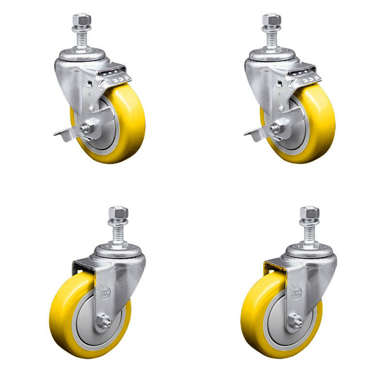 Ensemble de roulettes à tige filetée 4 pouces en polyuréthane pivotant 4 pouces 4 pouces SCC