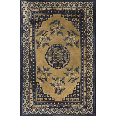 Antique Baotou Chinese Medallion Knotted Rug