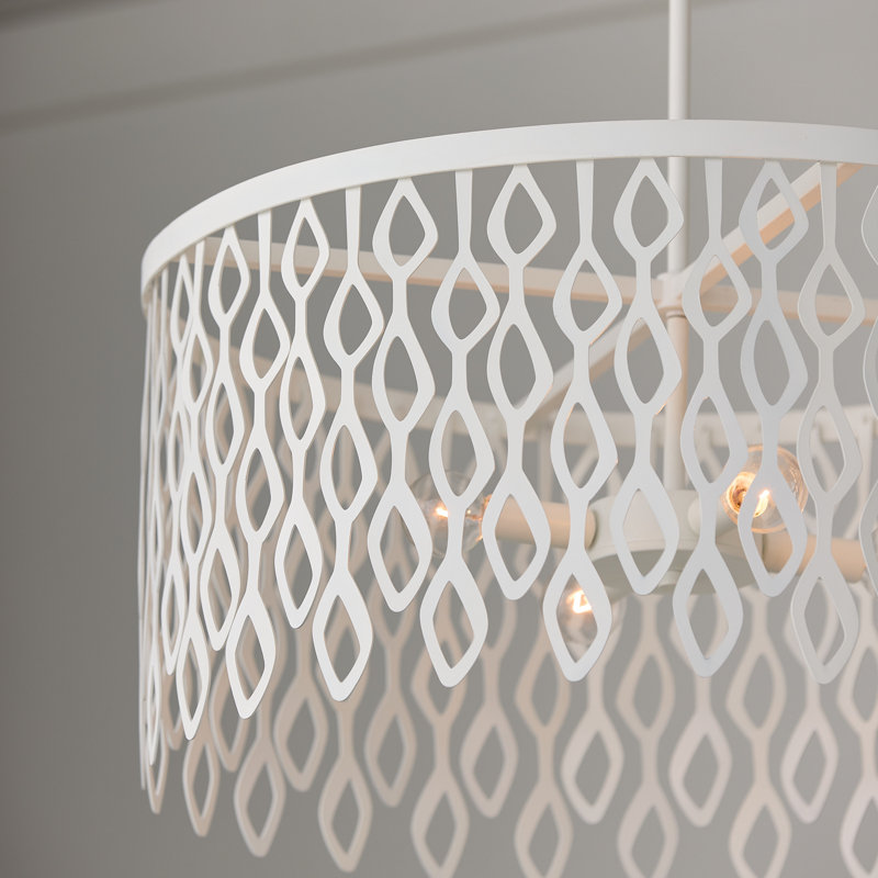 24W x 23.5H 4-Light Lasercut Metal Pendant in Matte White Modern Motif