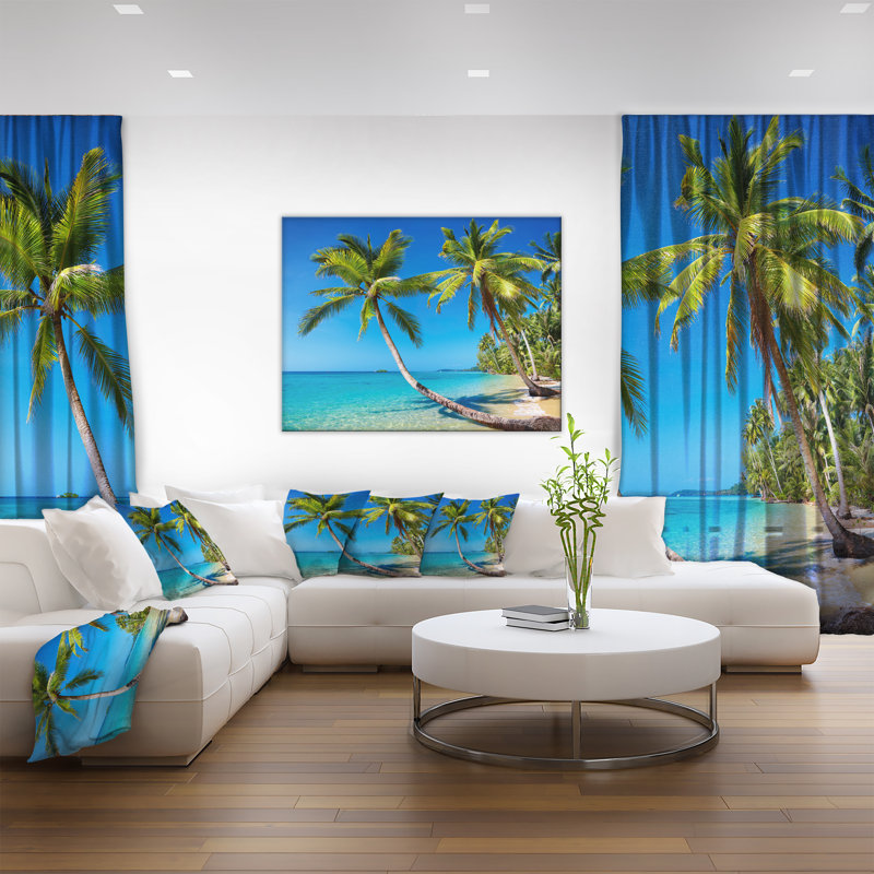 Tropical Beach Landscape Canvas Print in Blue and Green, 30" x 40"
