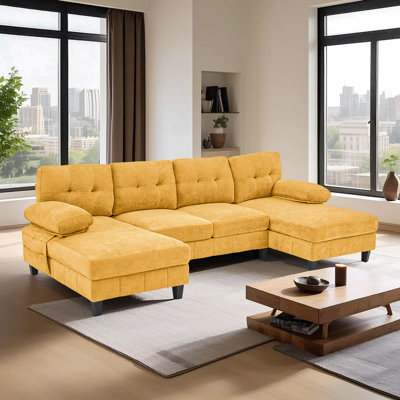 Canapé modulaire en chenille de 103,5 po en forme de U avec méridiennes doubles, poches de rangement et coussins d'accoudoirs