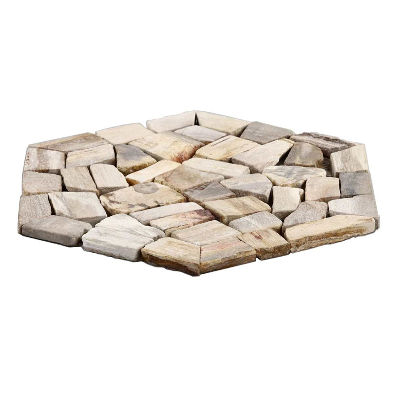 Fossil 10" Hexagon Tumbled Petrified Stone Mosaic Tile