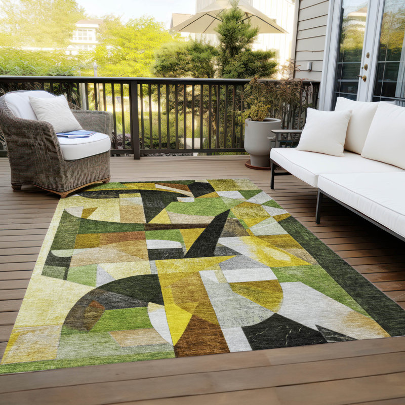 Tapis vert intérieur / extérieur lavable à la machine Xhevrie, Rectangle 5 pi x 7 pi 6 po