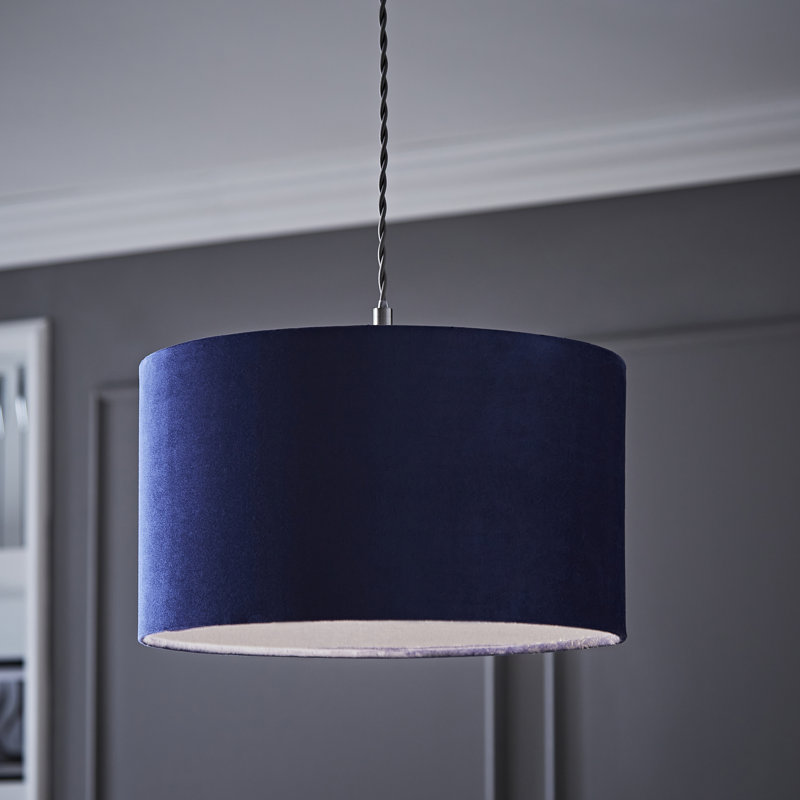 Drum Velvet Pendant Shade ( Screw On ), 20 cm H x 35 cm W x 35 cm D, Blue