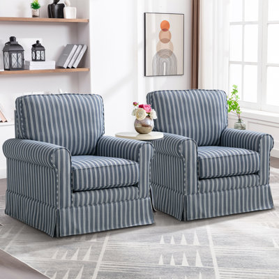 Eilzabeth 33.1" W Modern Soft Wide Upholstered Striped Swivel Arm Accent Chair