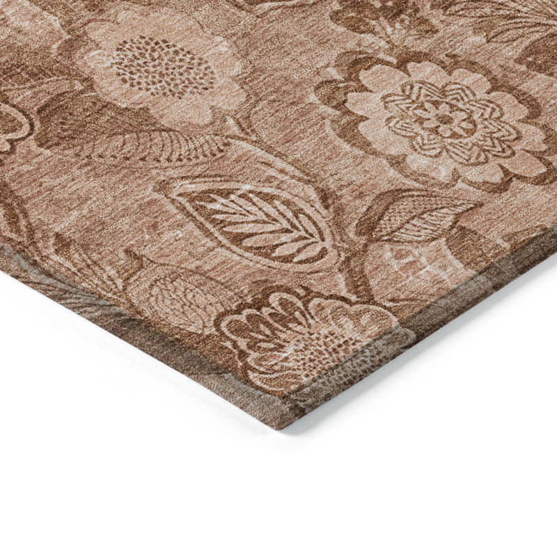 Tapis extérieur lavable floral 9 pi x 12 pi en terre cuite et cuivre