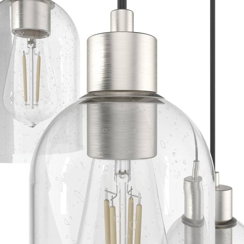 Lochemeade 3 Light Round Cylinder Cluster Pendant, Clear, Brushed Nickel